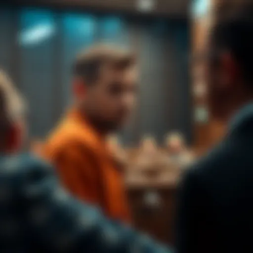 A courtroom scene showing Karony after being found guilty, looking concerned as the verdict is announced, with lawyers present at the bench.
