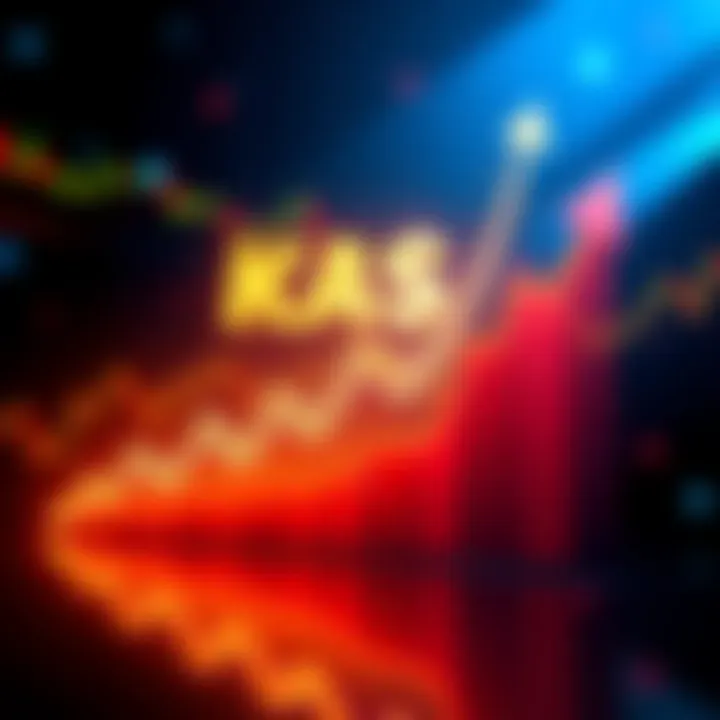 A growth chart showing the rising price trend of KAS towards $0.50 in 2025 with upward arrows and market indicators.