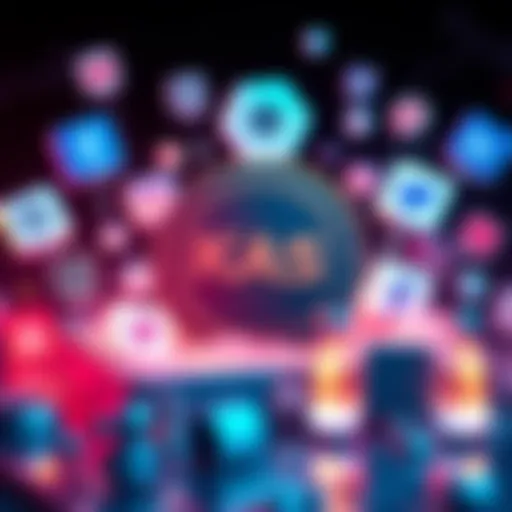 A digital representation of the KAS coin surrounded by marketing symbols and social media icons, highlighting the need for promotion.