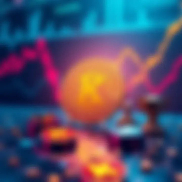 A visual representation of Kaspa cryptocurrency with a graph showing growth trends in the background, alongside symbols of new DAG projects.