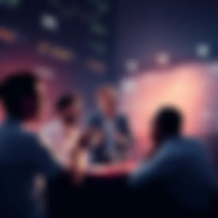 A group of investors discussing strategies for TAO tokens, showing charts and excitement about potential price increases in cryptocurrency.
