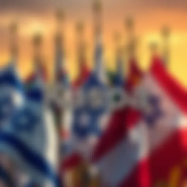 Kaspa logo against a backdrop of flags Kaspa logo with Israeli and international flags in the background, symbolizing connections and concerns
