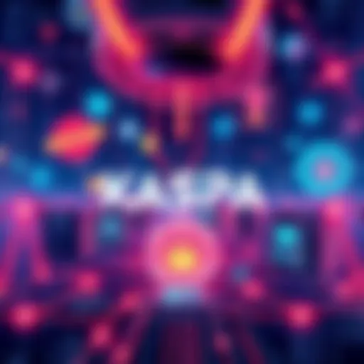 Illustration showing new smart contracts and features planned for Kaspa's network, featuring digital icons representing technology and innovation.