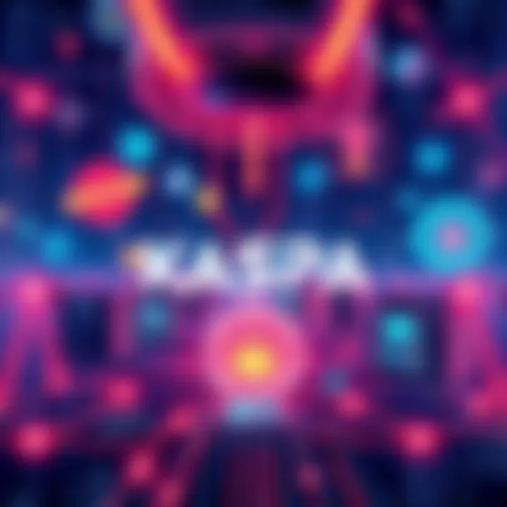 Illustration showing new smart contracts and features planned for Kaspa's network, featuring digital icons representing technology and innovation.