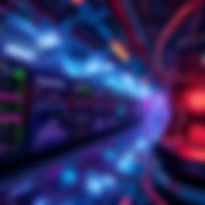 Kaspa Network Mining A visual representation of mining activity on the Kaspa network with graphics showing hashrate fluctuations and mining rigs.