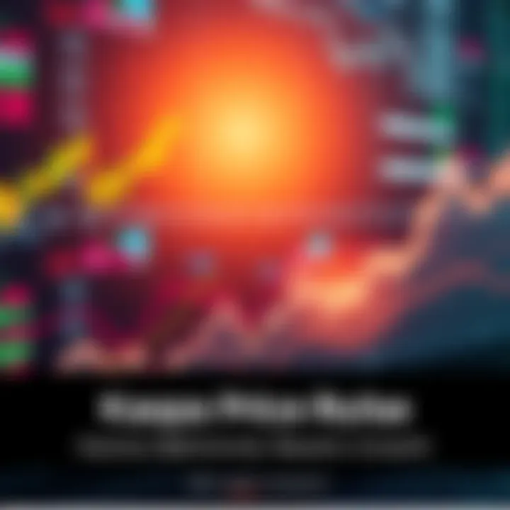 A graph showing the upward trend in Kaspa's price with market symbols and trends in the background.