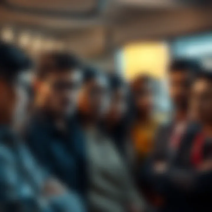 A diverse group of people engaged in a serious discussion about the suppression of Kaspa, looking concerned and focused