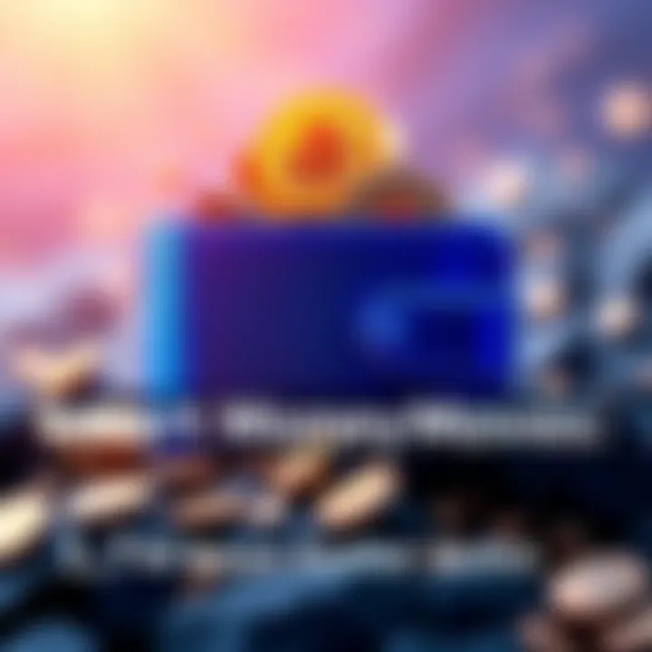 A graphic showing a large wallet icon filling up with Kaspa coins during a market dip, representing smart investment moves.
