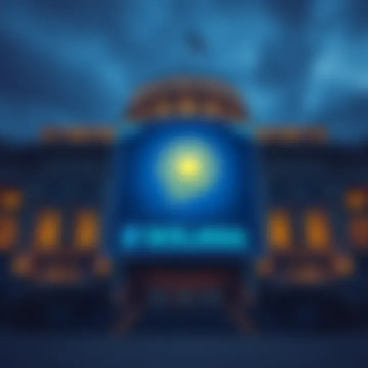 An image showcasing the Kazakhstan Stock Exchange building with a digital display of the Solana logo and market charts, symbolizing the launch of the Solana ETF.