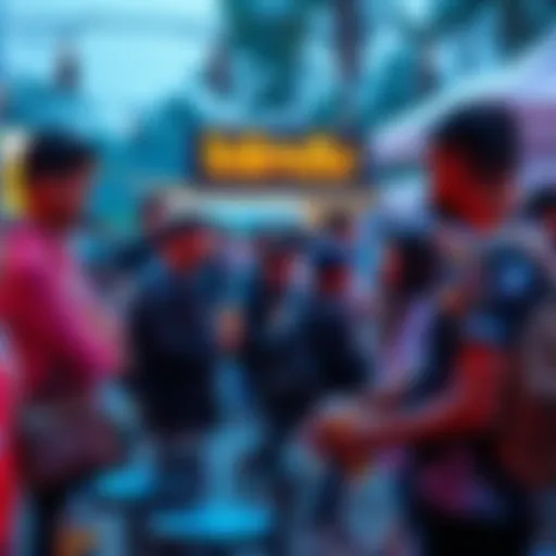 People participating in Kendu's community projects, showcasing energy drinks and NFTs at an outdoor event.
