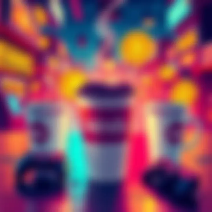 A vibrant illustration of Kendu's meme coin initiatives, featuring coffee cups and gaming icons, symbolizing community engagement and growth.