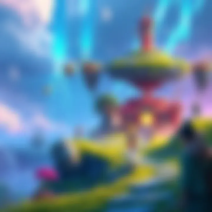 KENDU RPG Development A vibrant scene showing a gaming landscape with characters inspired by KENDU, featuring a mix of fantasy elements and technology, symbolizing community growth and game development.