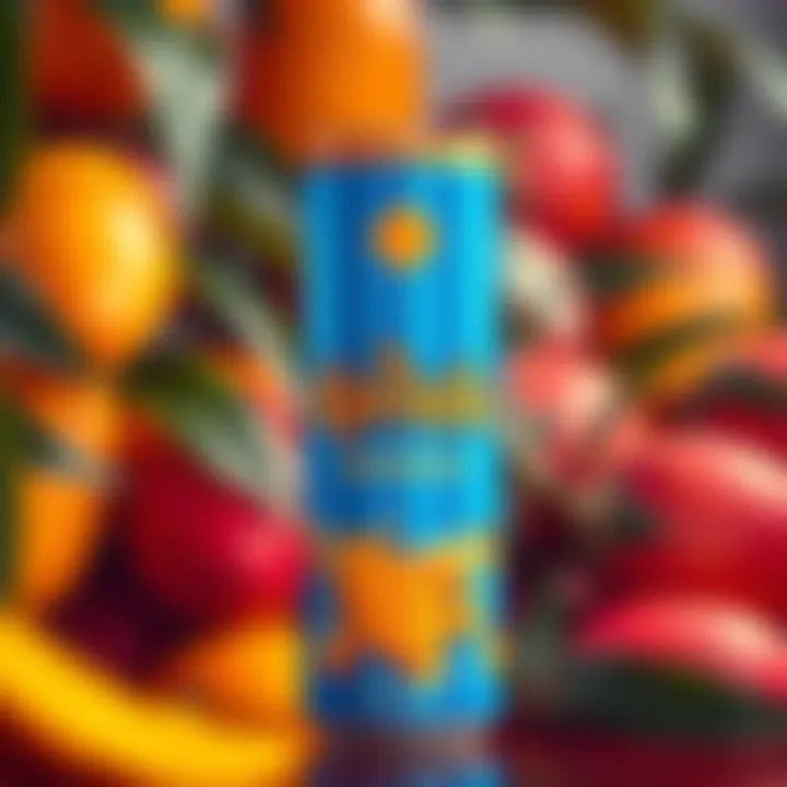 Kendu Mango Energy Drink A vibrant can of Kendu's new mango energy drink with tropical mangoes in the background