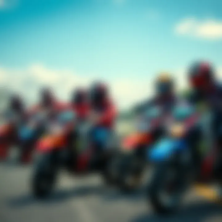 Kendu Racing team members getting ready with their minibikes before a race, showing teamwork and enthusiasm.