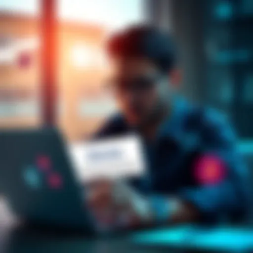 A frustrated entrepreneur looking at a laptop with a Klaviyo account closure message overlaid with crypto symbols
