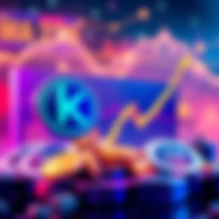 Kraken Listing Hedera Tokens Illustration showing Kraken logo and Hedera tokens with a graph indicating rising market trends.