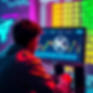 A person looking at a computer screen showing fluctuating NFT values and a Kraken logo