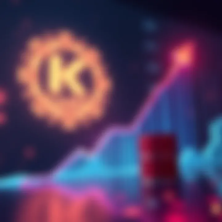 A chart showing a rising trend for KRC20, with Kaspa's logo in the background and an upward arrow indicating growth.