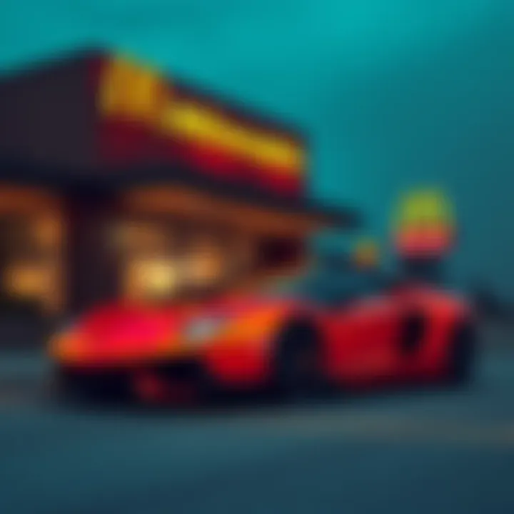 A luxury Lamborghini parked next to a McDonald's restaurant, symbolizing a choice between luxury and convenience.