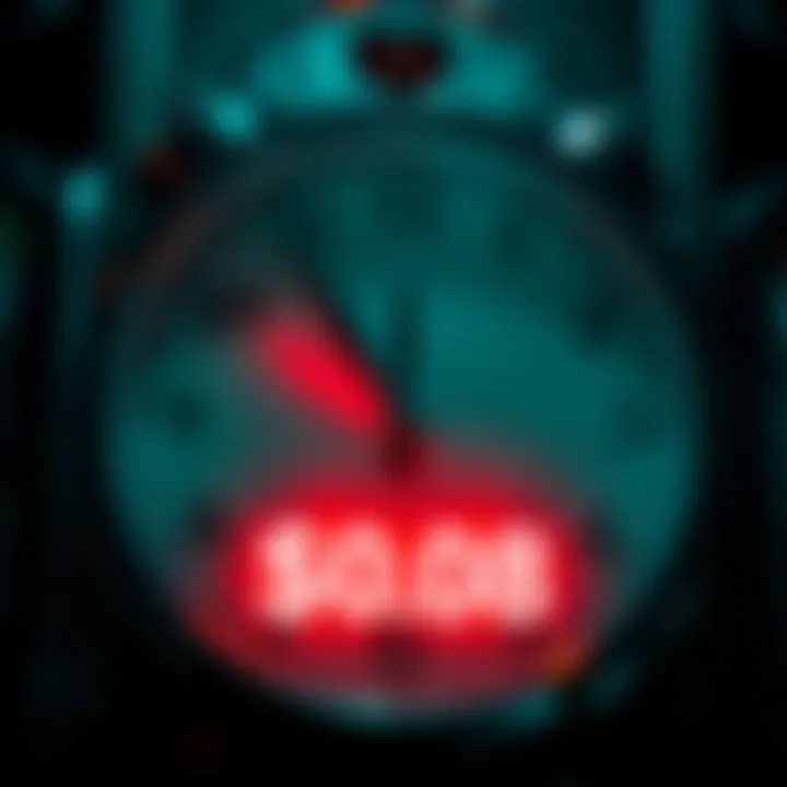 A clock showing 11:59 with a dollar sign and the text '$0.08' highlighted, symbolizing urgency in the market.