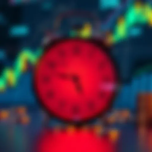 A clock ticking down to signify urgency for investing in Bitcoin and Ethereum ISA. Background shows cryptocurrency symbols and a graph indicating low prices.