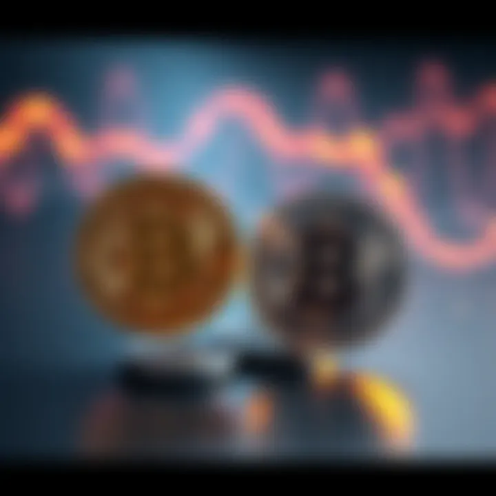 A digital representation of the last Bitcoin being exchanged for Kaspa. The scene shows two virtual coins with Bitcoin on one side and Kaspa on the other, illustrating the transition in cryptocurrency...
