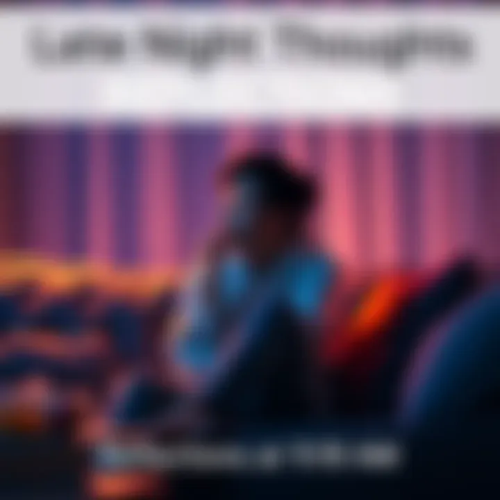 A person sitting on a couch with a thoughtful expression, surrounded by dim light and snacks, reflecting late at night