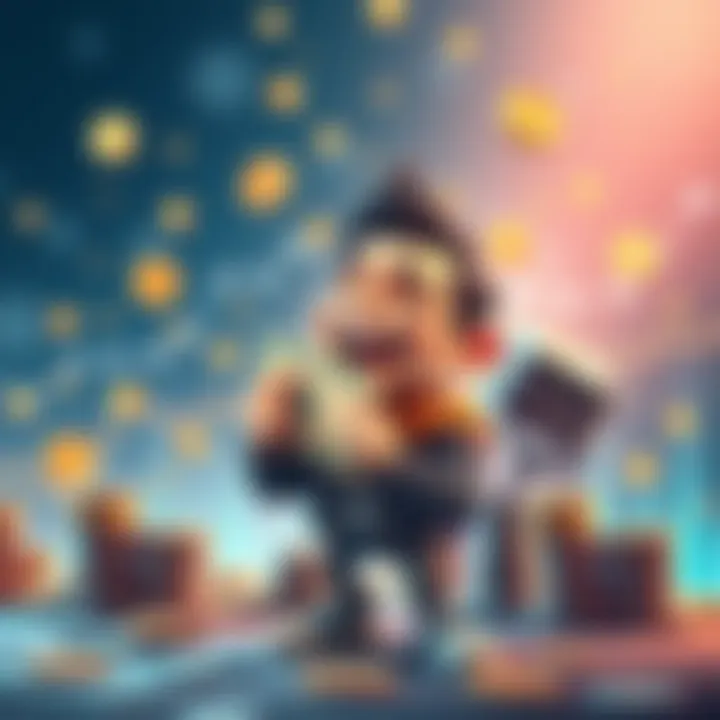 Laughing at Finance A cartoon character holding a stack of money while laughing, surrounded by financial symbols like coins and graphs.