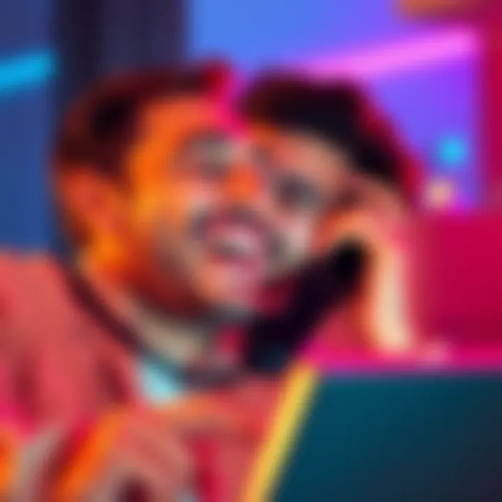 Individual laughing while talking on the phone with a scammer, creating a humorous scene