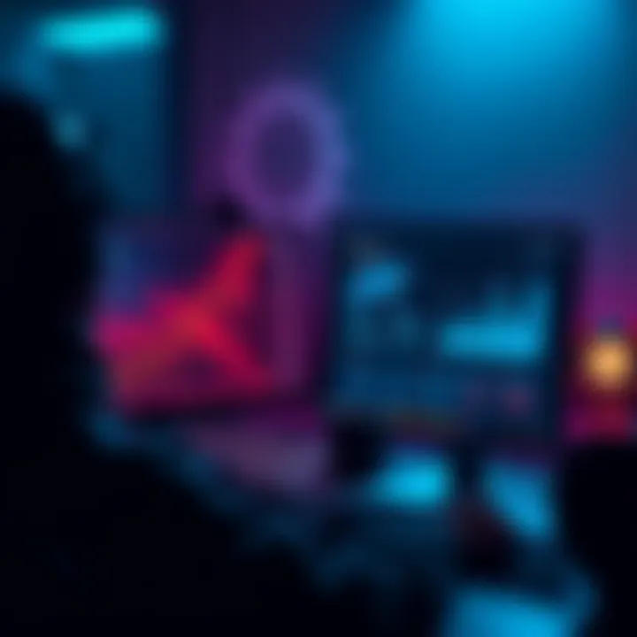 A person using a computer to create a cryptocurrency token with Orbitt 2.0, featuring a colorful interface and charts showing project growth.