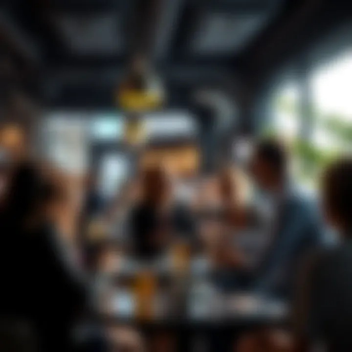 A group of people talking about offers from law firms to buy their claims at a coffee shop