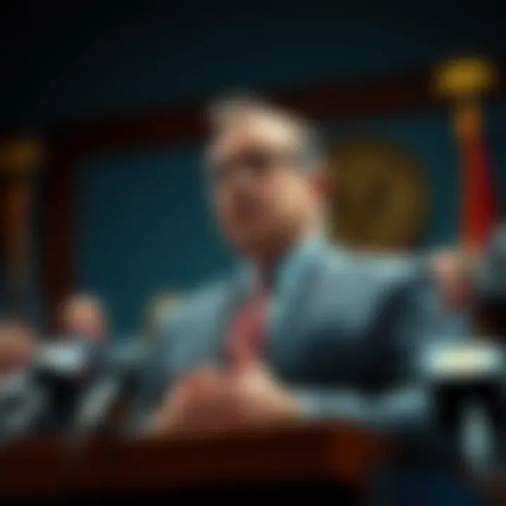 A US lawmaker speaking at a press conference about regulations on crypto investors in Puerto Rico.