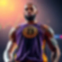 LeBron James with Bitcoin symbol LeBron James wearing a jersey featuring a Bitcoin logo, symbolizing the connection between sports and cryptocurrency trends.