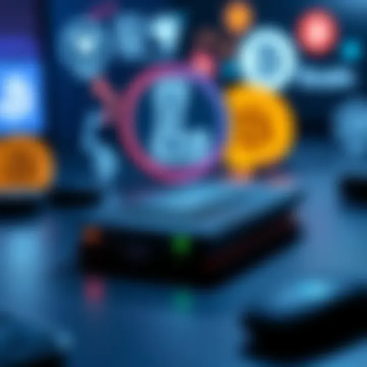 A Ledger Nano S cryptocurrency hardware wallet on a desk with Bitcoin and ERC-20 token logos in the background