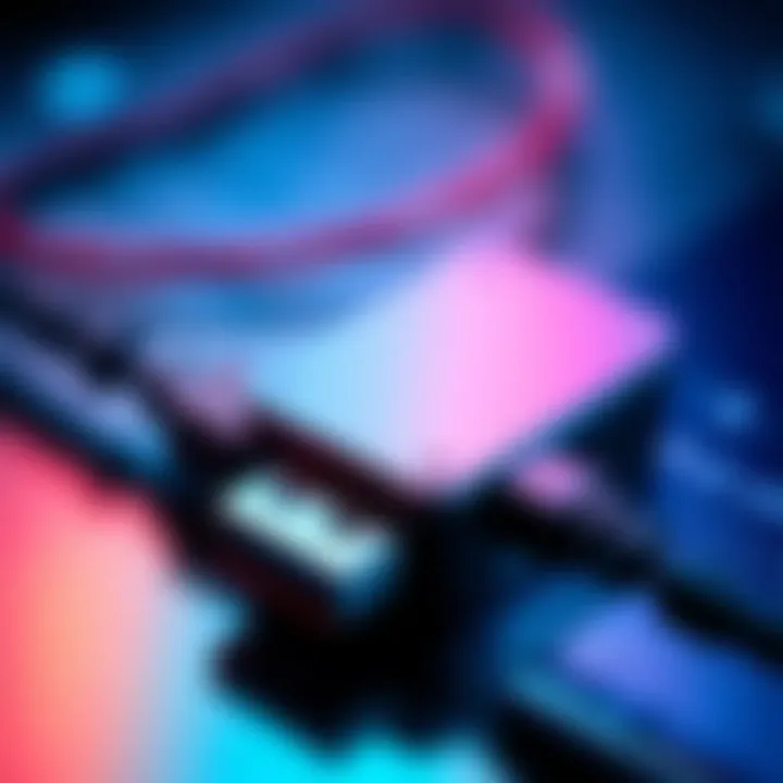 A close-up of a Ledger device connected to a computer via a USB cable, showing an issue with connectivity.