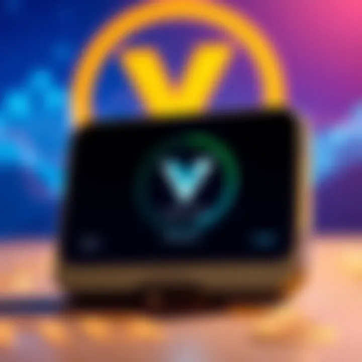 Ledger Wallet and VELO Token A Ledger wallet displaying the VELO token on a digital screen, with the Stellar logo in the background.