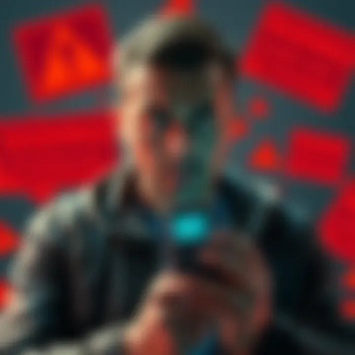 A person looking concerned while holding a Ledger device, with warning signs around them, symbolizing security risks in cryptocurrency.