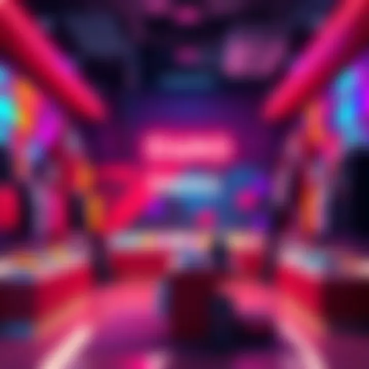 A vibrant pop-up store showcasing exclusive Nano SWAG merchandise with colorful displays.