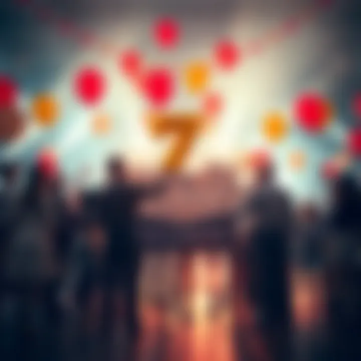 A group of people celebrating the 7th anniversary of Link Marines with balloons and banners