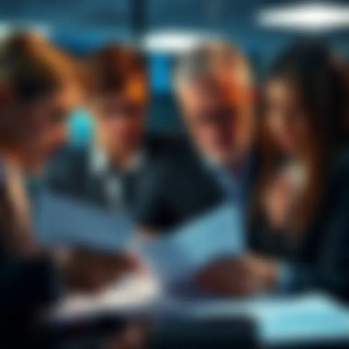 People looking worried over financial documents related to Liquid/FTX bankruptcy.