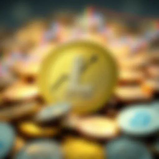 A graphic showing Litecoin logo with an upward trend on a chart and a background of coins, symbolizing growth in MWEB holdings.
