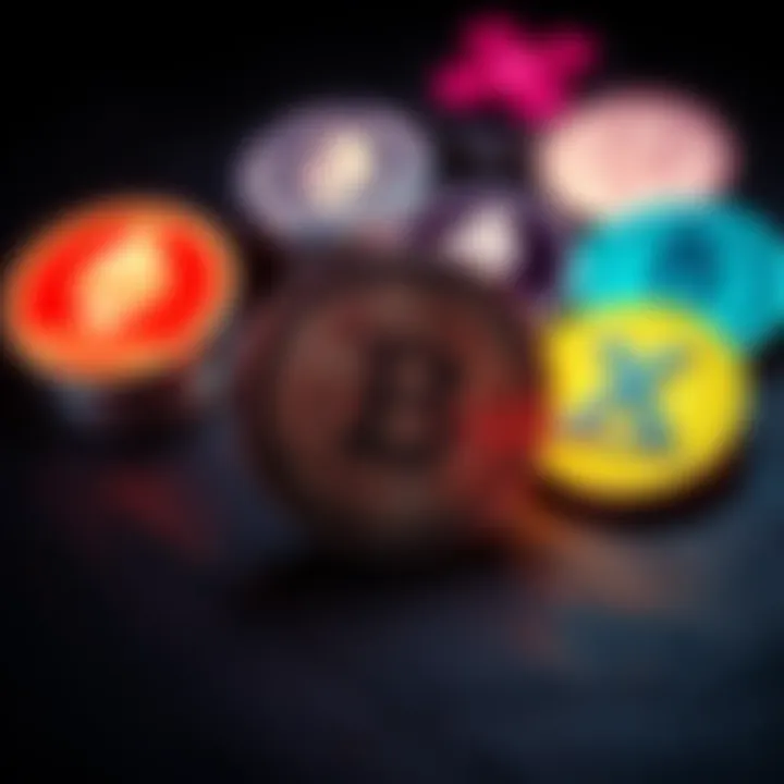 A Litecoin logo surrounded by brighter logos of popular cryptocurrencies like Ethereum and XRP to show Litecoin's overshadowed status