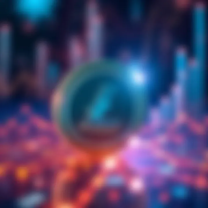 A glowing Litecoin logo surrounded by digital elements representing cryptocurrency growth and innovation