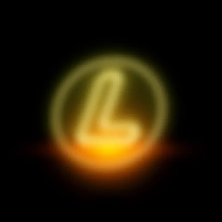 A bright Litecoin symbol glowing against a dark background, symbolizing hope and resilience in the cryptocurrency market.