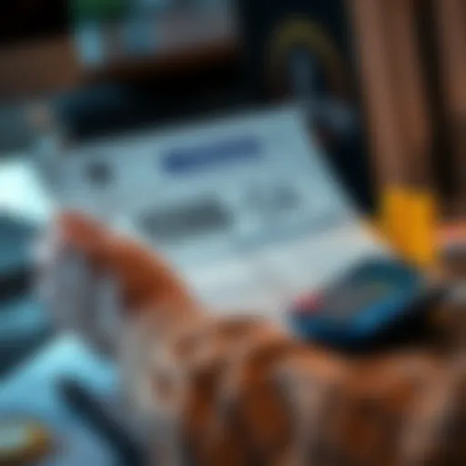 A person reviewing a 1099-DA tax form with Litecoin logos and a calculator on a table.