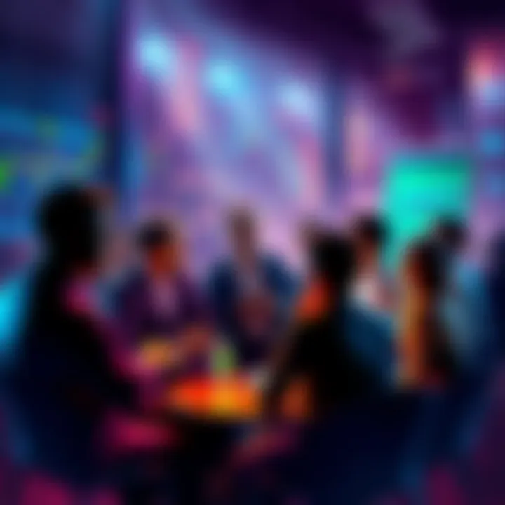 Litecoin Trading Discussion Group of people engaged in a lively discussion about Litecoin trading strategies and market trends