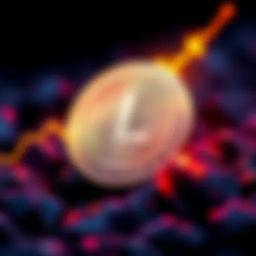 A Litecoin coin with a rising graph showing significant price increase, symbolizing its potential value of $15K.