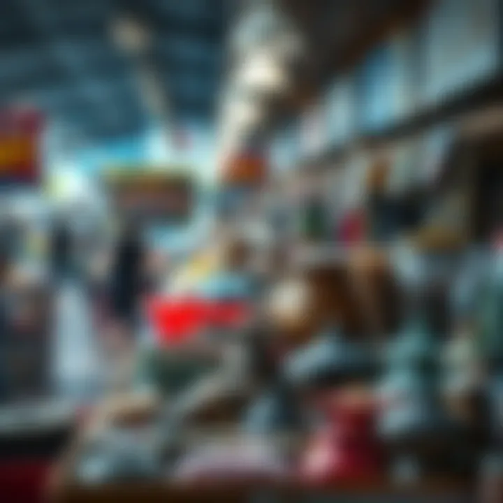 A table filled with various intriguing items found in a local market, capturing the interest of passersby.