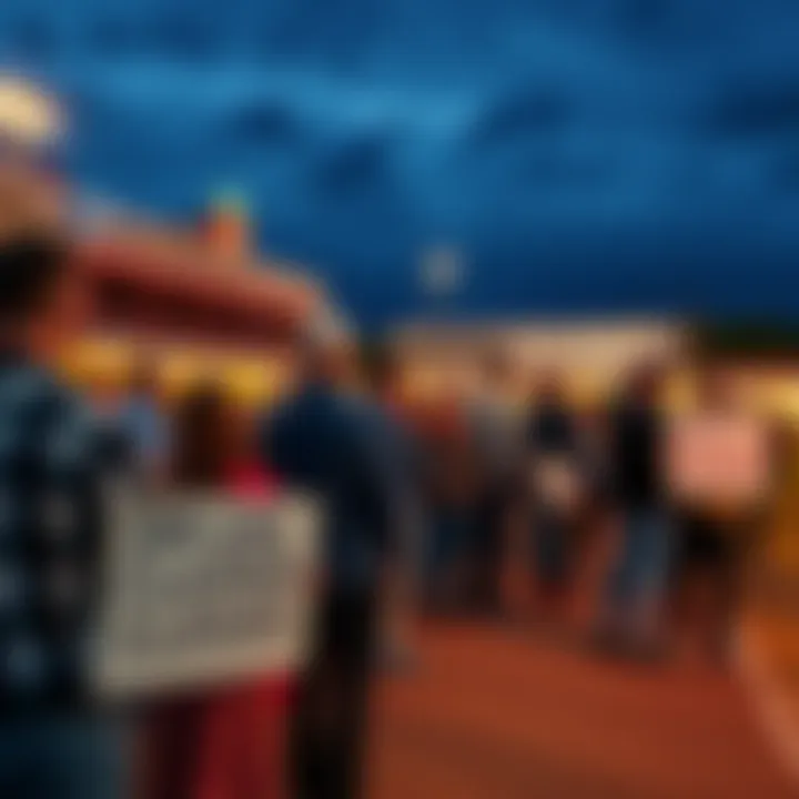 Community members gather to remember and reflect on the beloved local racetrack as it closes. Some hold signs expressing their feelings about the loss.