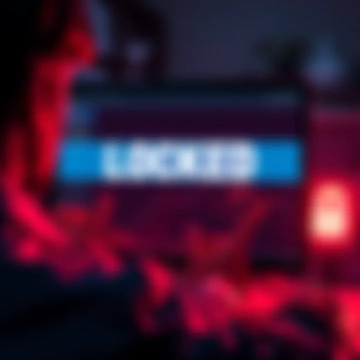 Locked Out Account A frustrated person looking at a computer screen displaying a locked account message, indicating inability to access funds.